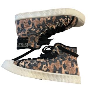 All Saints Women’s Demmy Cella High Top Conker Brown Cheetah Sneakers Sz 10 NWT